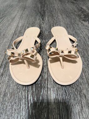 Olivia Miller Nude Studded Bow Jelly Sandals EU 40